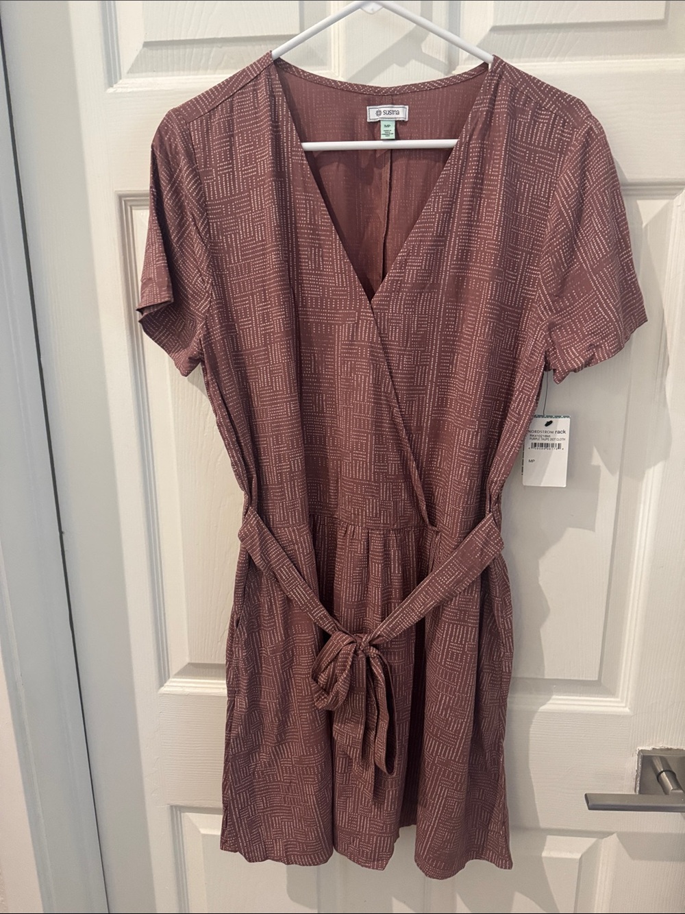 Susina Dusty Rose Polka Dot Tie Waist Dress Size Medium Petite
